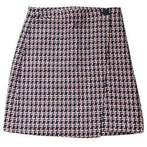 Loft Navy/Pink Tweed A-Line Wrap Miniskirt